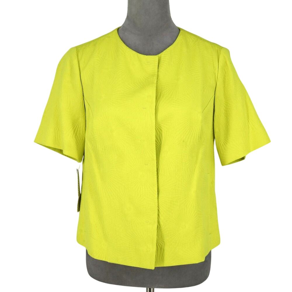 Piazza Sempione Jacket Womens 8 US 38 IT Lime Green Yellow Snaps Collarless New